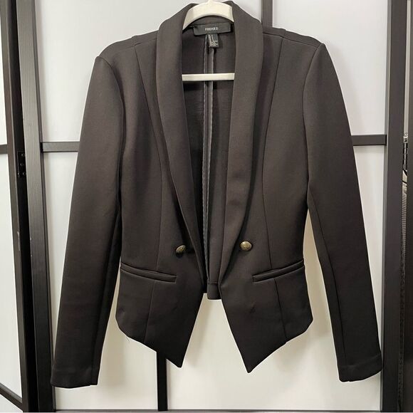 [S] Forever 21 Women’s Structured Black Blazer with Decorative Gold Buttons - Picture 2 of 15